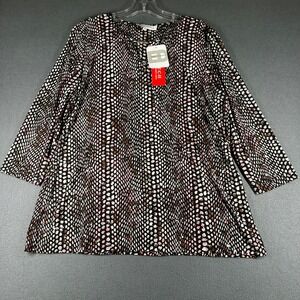 Emily Daniels Blouse Womens L Abstract Dot Print‎ V Neck Tunic Top Shirt NWT